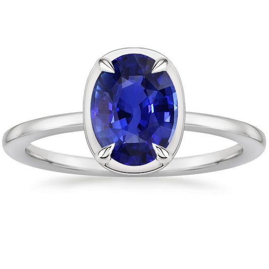 Solitaire Ring White Gold Oval Sri Lankan Sapphire 2 Carats