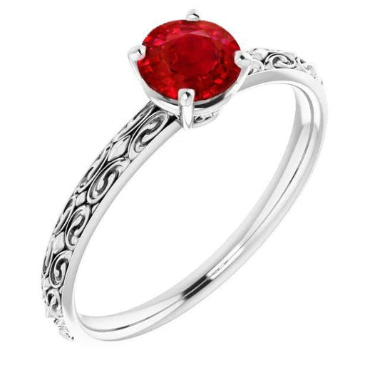 Solitaire Ruby Antique Style Ring 1.50 Carats White Gold 14K