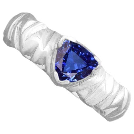 Solitaire Trillion Ring V Prong Blue Sapphire Vintage Style 1 Carat