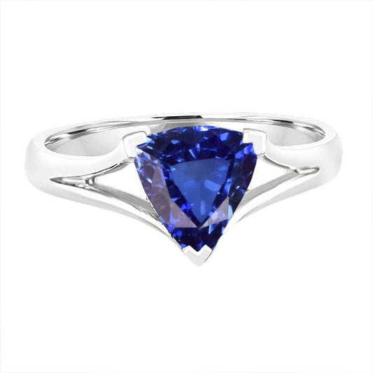 Solitaire Trillion Sapphire Ring V Prong Split Shank 1.50 Carats