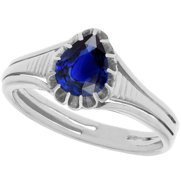 Solitaire Vintage Style Pear Cut Ceylon Sapphire Ring 2 Carats