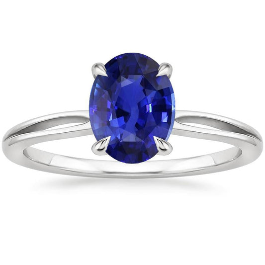 Solitaire Wedding Ring Oval Ceylon Sapphire 2.50 Carats Split Shank