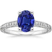 Solitaire With Accents Blue Sapphire Ring Milgrain Shank 3 Carats