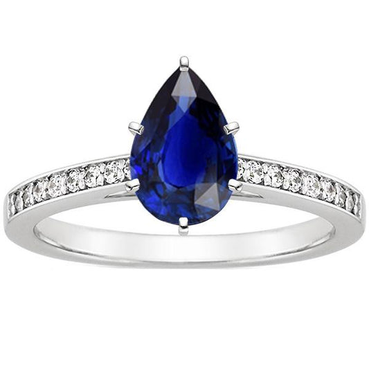 Solitaire With Accents Ring Blue Sapphire 3.50 Carats Channel Setting