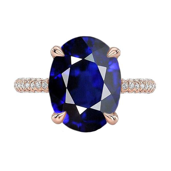 Solitaire With Accents Ring Oval Blue Sapphire & Diamonds 5.50 Carats