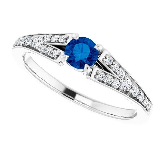 Split Shank Round Blue Sapphire Ring White Gold 14K 1.75 Carats