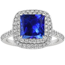 Square Cut Double Halo Sri Lankan Sapphire Ring 4.50 Carats White Gold