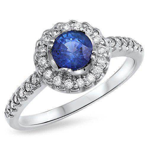 Sri Lanka Blue Sapphire And Diamond Ring White Gold 1.60 Ct