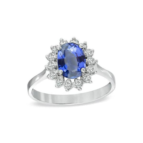 Sri Lanka Sapphire Diamond Engagement Ring 3.90 Ct. White Gold 14K