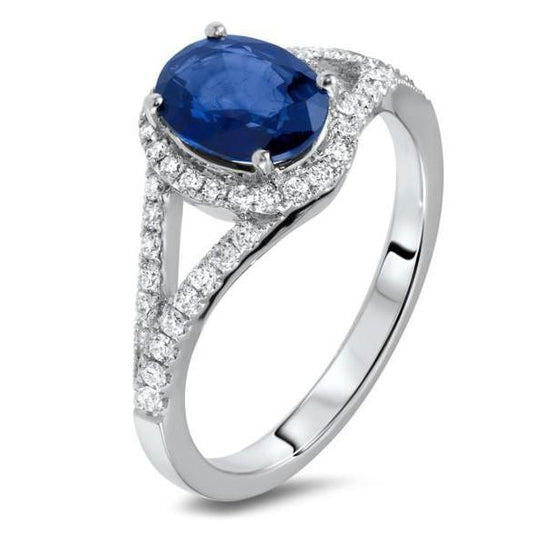 Sri Lanka Sapphire Diamonds 3.40 Carats Ring White Gold 14K
