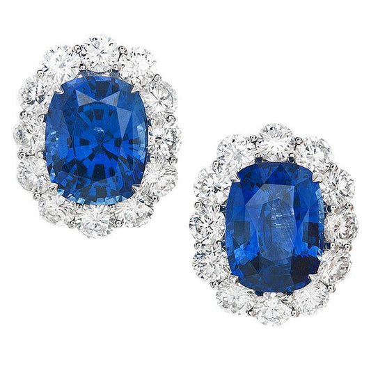 natural round sapphire 6.40ct earring front view