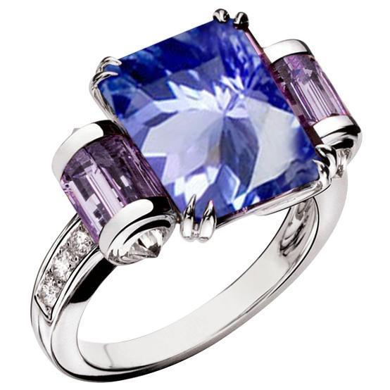 Sri Lankan Sapphire Amethyst And Diamonds 8 Carat Ring 14K Jewelry