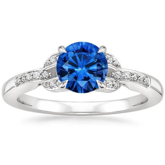 Sri Lankan Sapphire And Diamonds 2.90 Carats Ring White Gold 14K