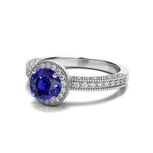Sri Lankan Sapphire Diamond Ring White Gold 3.05 Carats Vintage Style