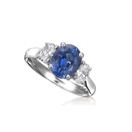 Sri Lankan Sapphire Oval Three Stone Diamond Ring 3.50 Ct WG 14K