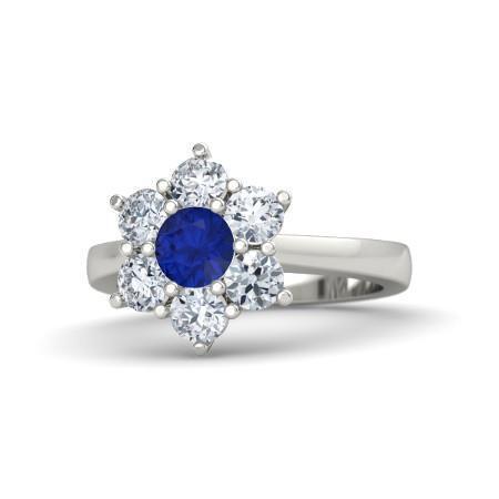 Sri Lankan Sapphire Round Diamond Ring 4 Carats White Gold 14K