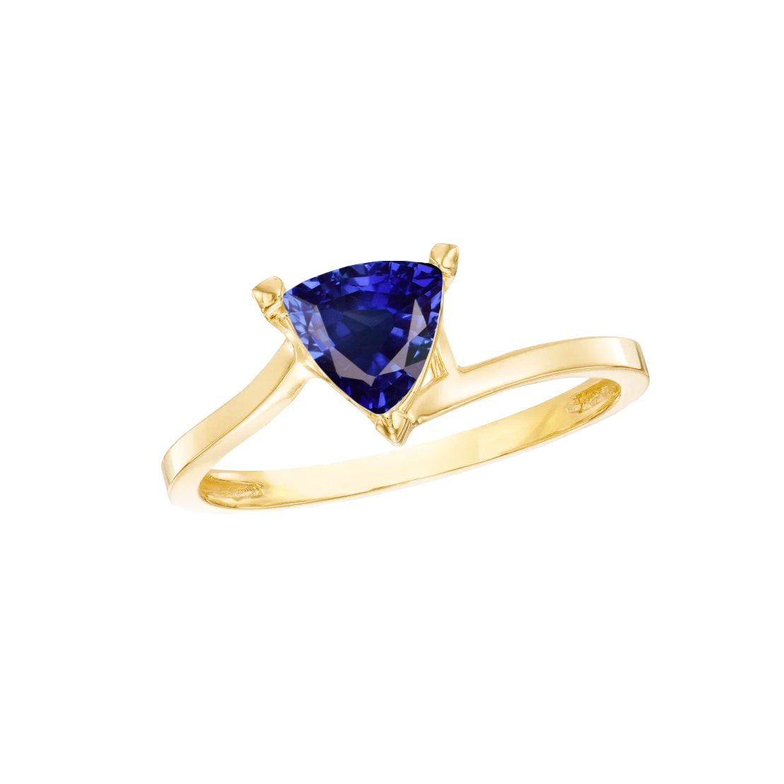 Srilanka Sapphire Solitaire Trillion Shaped Ring 1 Carat Yellow Gold