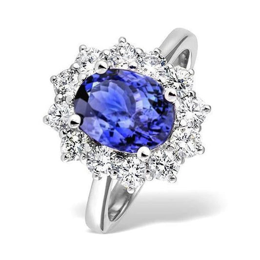 Tanzanite Diamond Ring Flower Style Lady Gold Jewelry 2 Carats