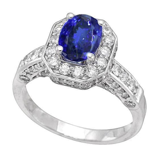 Tanzanite Oval & Round Diamonds 3.61 Carat Ring White Gold 14K