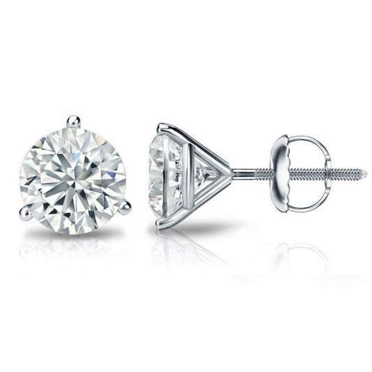 Three Prong Set Diamond Lady Studs Earrings 2.0 Carat White Gold 14K