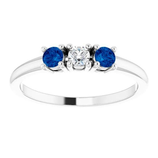 Three Stone Diamond Ring 0.60 Carats Ceylon Blue Sapphire Jewelry New