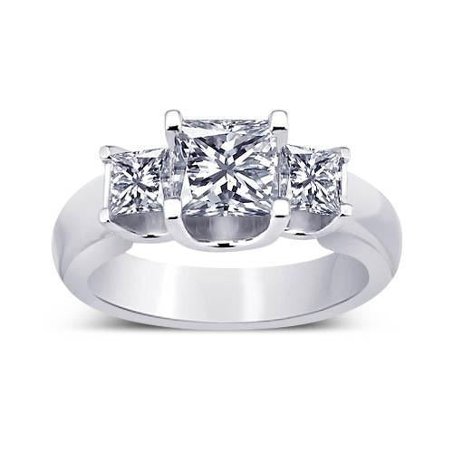 Three Stone Ring Princess Diamond 2.30 Carat White Gold 14K New