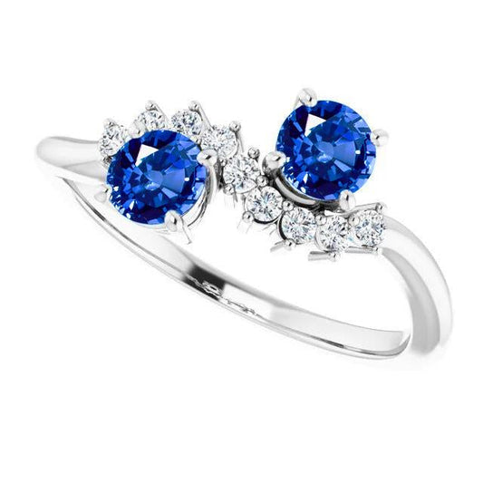 Toi et Moi Diamond Ring 1.18 Carats Ceylon Sapphire Women Jewelry 14K