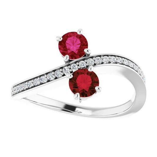 Toi et Moi Round Ruby & Diamond Ring 2.60 Carats White Gold 14K