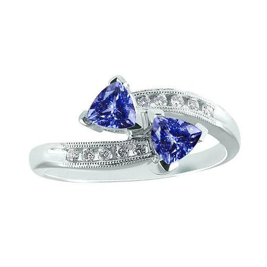 Toi et Moi Trillion Tanzanite And Round Diamonds Ring 2.50 Carats Gold