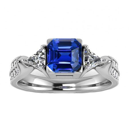 Trillion & Round Diamond Asscher Sapphire Engagement Ring 2.50 Carats