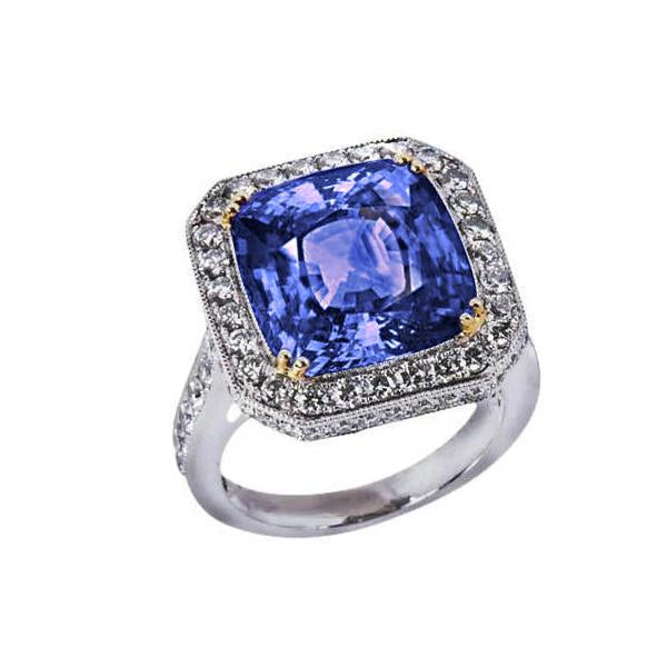 Two Tone Gold Cushion Tanzanite Diamonds 4.25 Carat Ring Vintage Style