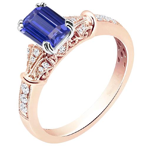 Two Tone Round Diamond Vintage Style Sapphire Engagement Ring 3 Carats