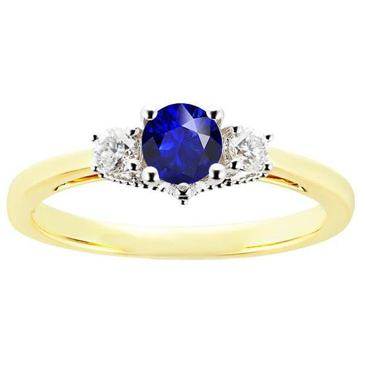Two Tone Three Stone Round Sapphire Diamond Ring 2.50 Carats