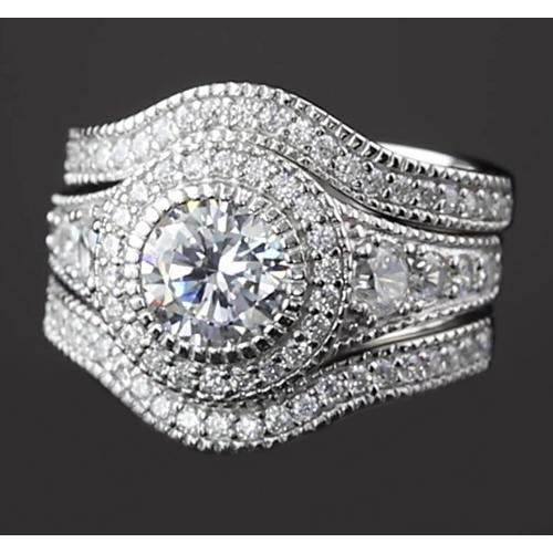 Vintage Anniversary Ring Set 4 Carats Round Diamond White Gold 14K