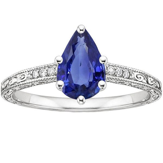 Vintage Style Diamond Anniversary Ring Gold Blue Sapphire 4.25 Carats