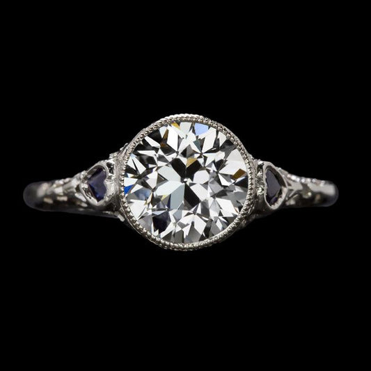 Vintage Style Old Miner Diamond & Heart Sapphires Ring 3.50 Carats