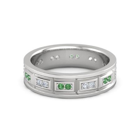 Vintage Type Band Diamonds Green Emerald 3.60 Carats White Gold 14K