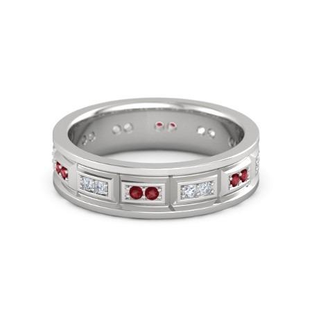 Vintage Type Band Diamonds Rubies 3.60 Carats White Gold 14K