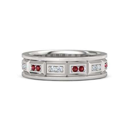 Vintage Type Band Diamonds Rubies 3.60 Carats White Gold 14K