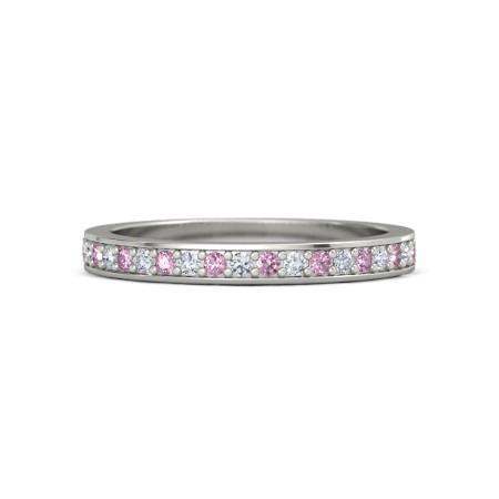 Wedding Band 0.60 Carats Round Diamond & Pink Sapphire Women Jewelry