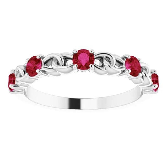 Wedding Band 1 Carat Burma Ruby 14K White Gold Jewelry