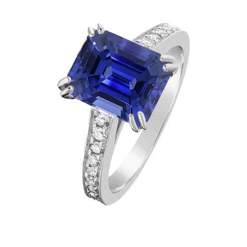 Wedding Solitaire With Accents Ring Emerald Blue Sapphire 3 Carats