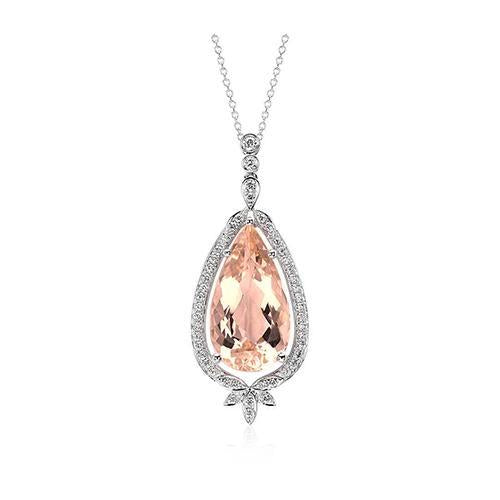 White Gold 14K 13.75 Carats Morganite And Diamonds Lady Pendant