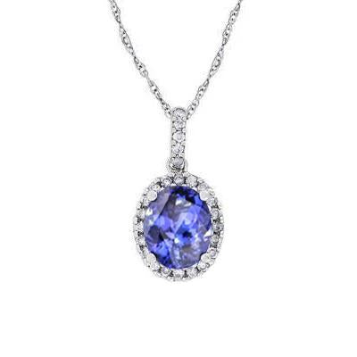 White Gold 14K 16.25 Ct Tanzanite And Diamonds Pendant With Chain
