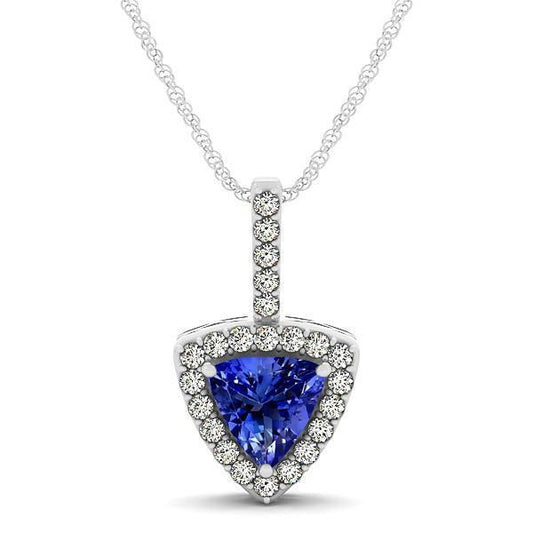 White Gold 14K 2.70 Ct Tanzanite With Diamonds Pendant With Chain