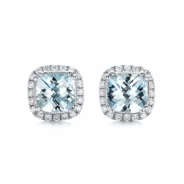 14K Aquamarine Heart Diamond Halo Stud Earrings sale White Gold