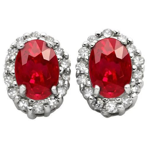 White Gold 14K 6.80 Ct Ruby With Diamonds Studs Earrings