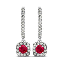White Gold 14K 7 Ct Round Ruby With Diamonds Dangle Earrings