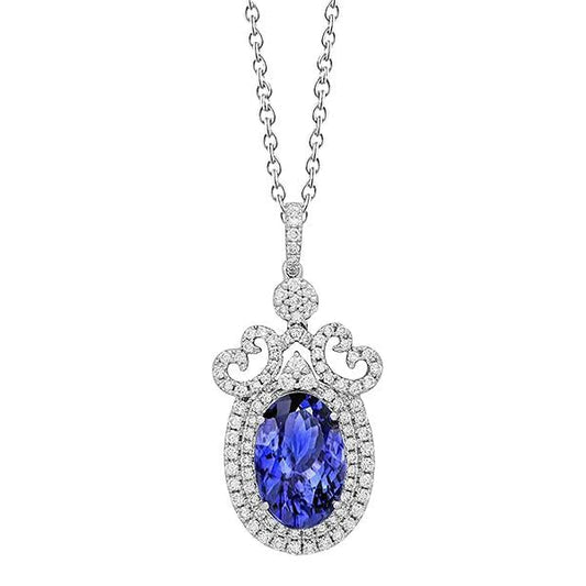 White Gold 14K 8.60 Ct. Oval Tanzanite And Diamonds Pendant Necklace