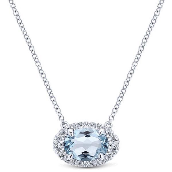 White Gold 14K Pendant With Chain 11.75 Ct Aquamarine And Diamonds